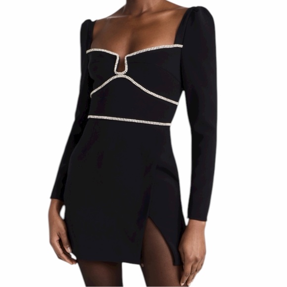 Self-Portrait Dresses & Skirts - Self Portrait Black Crepe Diamante Detail Mini Dress, Size 8